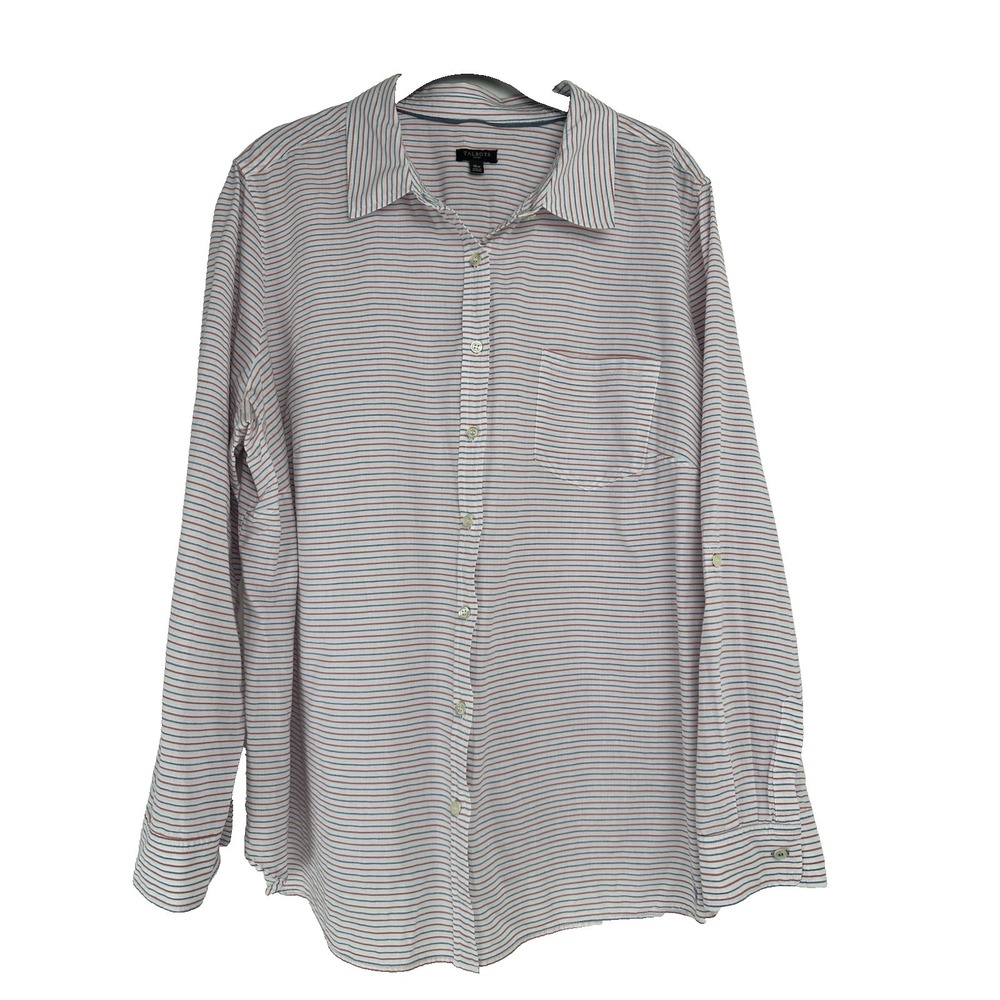 Talbots Button Down Shirt Plus Size 18W White Striped Dragonfly Cotton Business
